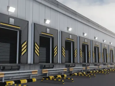 Warehause commercial building in middle of street 3D model