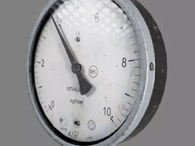Technical pressure gauge with valve Low-poly 3D model