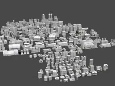 Low Poly City Buildings Pack Of 210 - Game Ready - Untextured  3D model