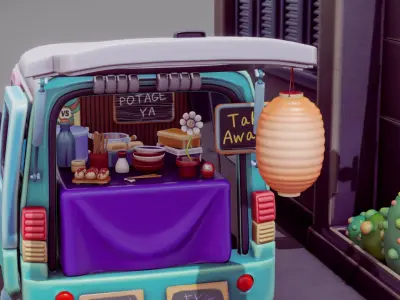 Cute Food Truck Low-poly 3D model
