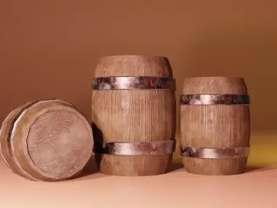 Wooden barrels Low-poly 3D model buy