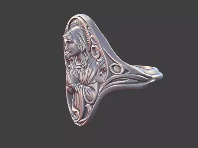 art nouveau praying mother mary virgin maria ring 3D print model