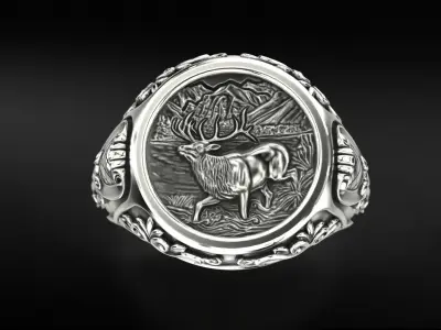 Antique patterned ring with deer 779 3D print model