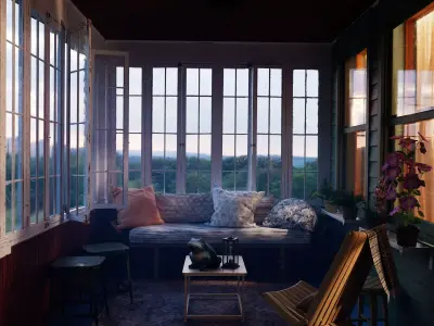 Cozy Enclosed Porch  Day and Evening Versions Free 3D model