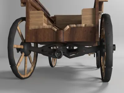 Wooden Carriage Low-poly 3D model