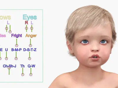 Boy Aged 1 Year in Diaper Rigged 3D model