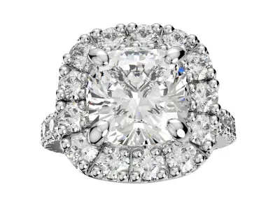 Halo Diamond Cushion Cut Engagement Ring CAD Design-O-1-109 3D print model
