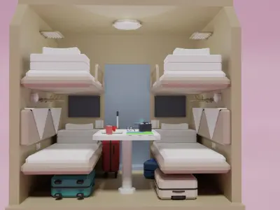 Lowpoly Sleeper Train Interior Low-poly 3D model