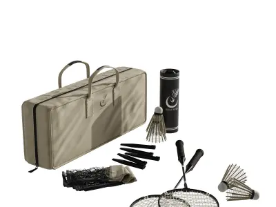badminton set 1 with racquet and bag 3D model