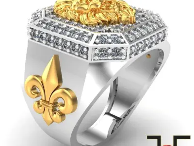 0198 - Lion Face Gents Ring 3D print model