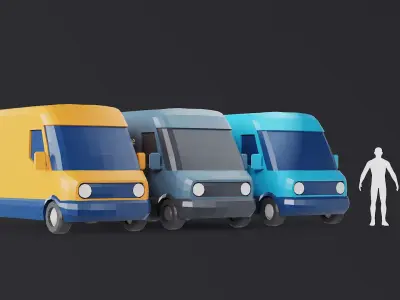 Delivery Van Stylized Blue Prime Yellow 3D Model Pack