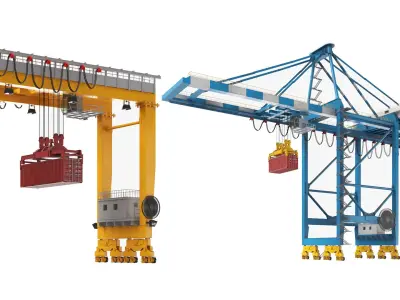 Two Detailed Gantry Rubber Tyred Cranes 3D model
