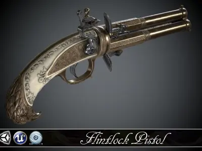 Flintlock Pistol Golden Eagle - Model and Textures Low-poly 3D model