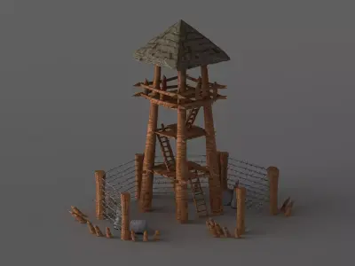 guard tower war camp military pow bunker look out post 3D model