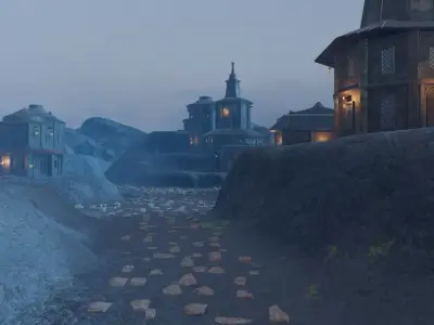 Mountain Village At Dusk 3D model get