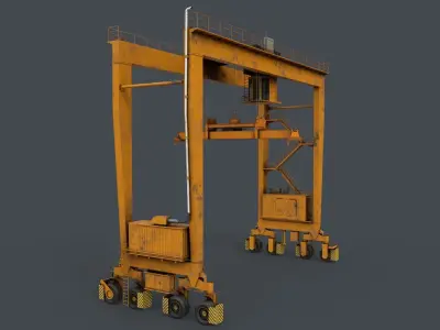 PBR Rubber Tyred Gantry Crane RTG V2 - Yellow Dark Low-poly 3D model
