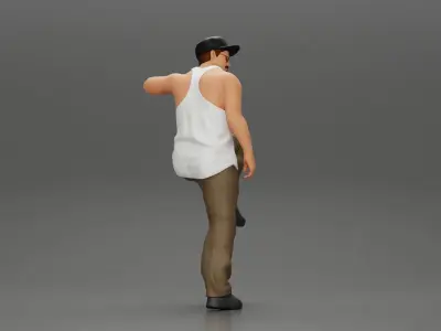 gangster wearing cap tank top with sunglasses leans against car 3D print model