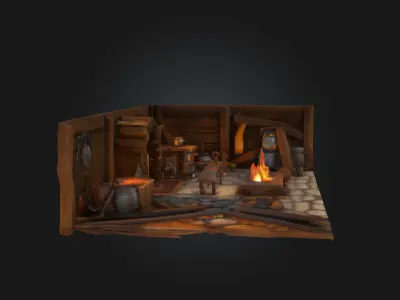 Stylized Medieval Blacksmith Workshop Low-poly 3D model
