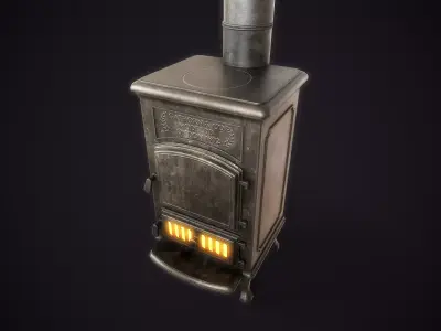 Vintage Cast Iron Stove Low-poly 3D model
