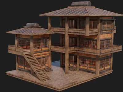 Old Japanese House Building 4K Textures GameReady 113 Low-poly 3D model