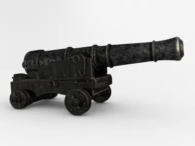 Dark Naval Cannon Low-poly 3D model