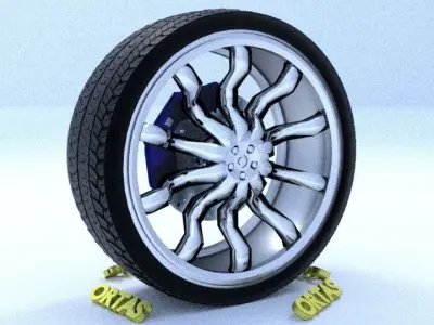 ORTAS CAR RIM 37 GAME READY RIM TIRE AND DISC 3D model
