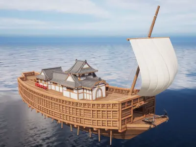 Atakebune - Japanese warship Low-poly 3D model