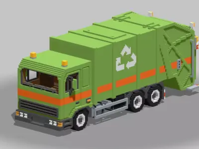 Voxel Garbage Truck Low-poly 3D model
