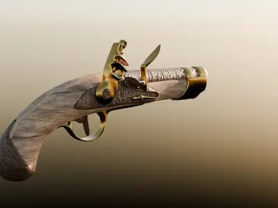 Gold pistol Low-poly 3D model