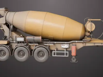 Cement Mixer Dusty Yellow Rigged All PBR Unity UE Textures Low-poly 3D model