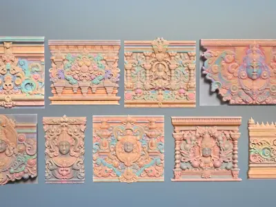 Low poly Indian Temple Walls A - 240612 Low-poly 3D model