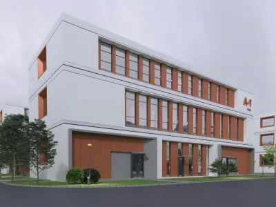 Modern Office Campus Building Complex Industrial Building Low-poly 3D model