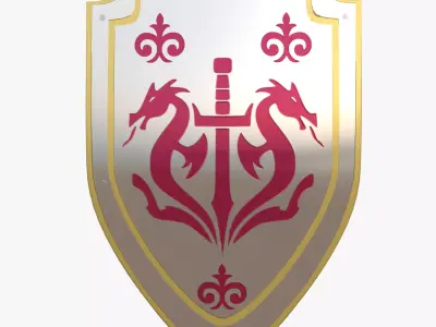 Medieval Twin Dragon Sword Shield 3D Asset Subdivision Ready 4K Low-poly 3D model