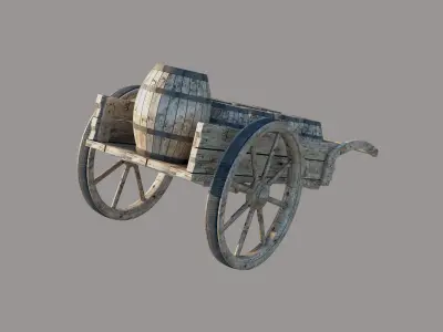 Old Wood Cart and Barrel 3D Models Free 3D model