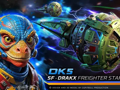 DRAKX - ALIEN Freighter DK5 Low-poly 3D model