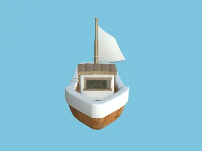 Cartoon Boat 09 - Wood White - Low Poly Ship Low-poly 3D model