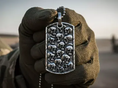 Army Skull Token Gothic Rectangular Biker Medal Pendant 3D print model