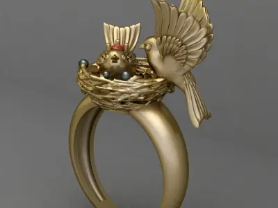 Antique Bird Nest Diamond Ring 3D print model