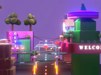 Ski-fi city low poly Low-poly 3D model