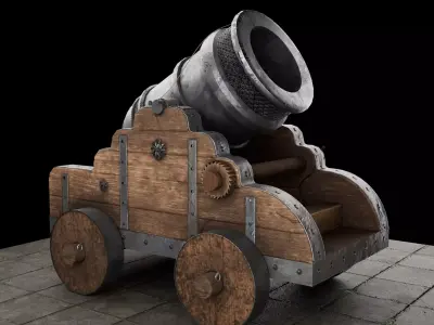 Cannon on wheels - on wheels 3D model
