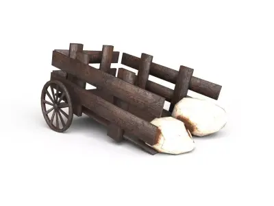 Wooden Trailer Low Poly and Game Ready Low-poly 3D model