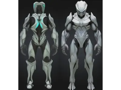 White Armored Alien Soldier Sci Fi Low-poly 3D model