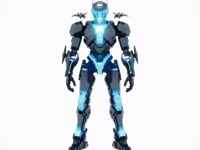 Cyan Glow Sci Fi Robot 3D model