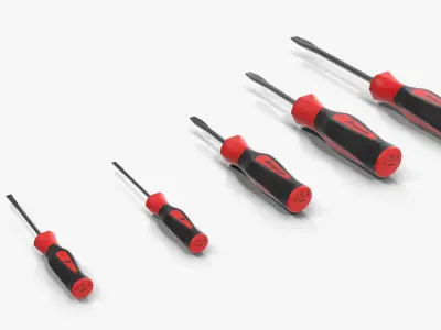 5 pc Flat Tip Instinct Soft Grip Red Screwdriver Set SGDS50BR Low-poly 3D model