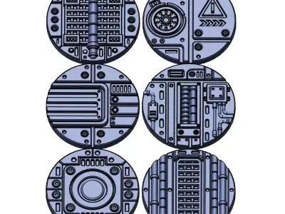 Sci-Fi Grated Floor Base Toppers 32mm Round Bases 3D print model