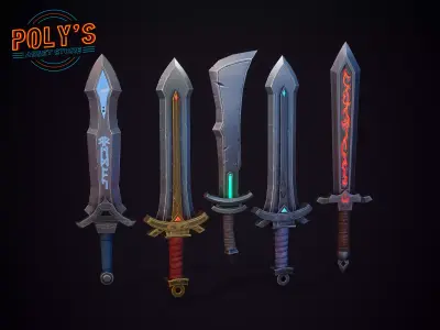 Fantasy Sword Set - Low Poly Stylized  Free low-poly 3D model