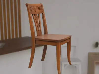 Carved Vintage Oak Chair - Elegant Details 3D model