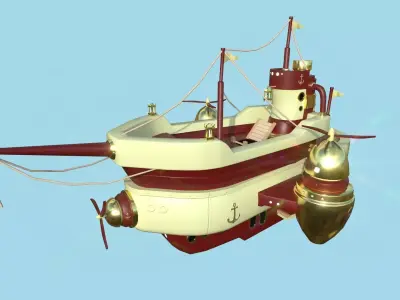 Cartoon Airship 10 - Red Yellow - Low Poly Ship Low-poly 3D model