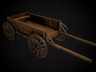 Medieval Wooden Horse Cart Variation 4 - Low Poly And Game Ready Low-poly 3D model