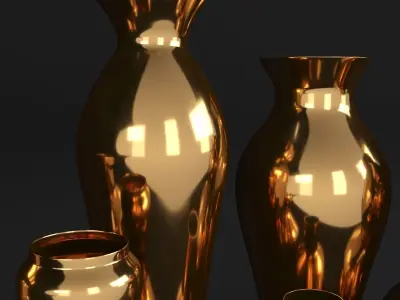 gold-home-decor-81 group of gold vases 3D model